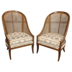 Vintage Pair of Large Scale English Regency Cane Back Tub Style Bergere Chairs