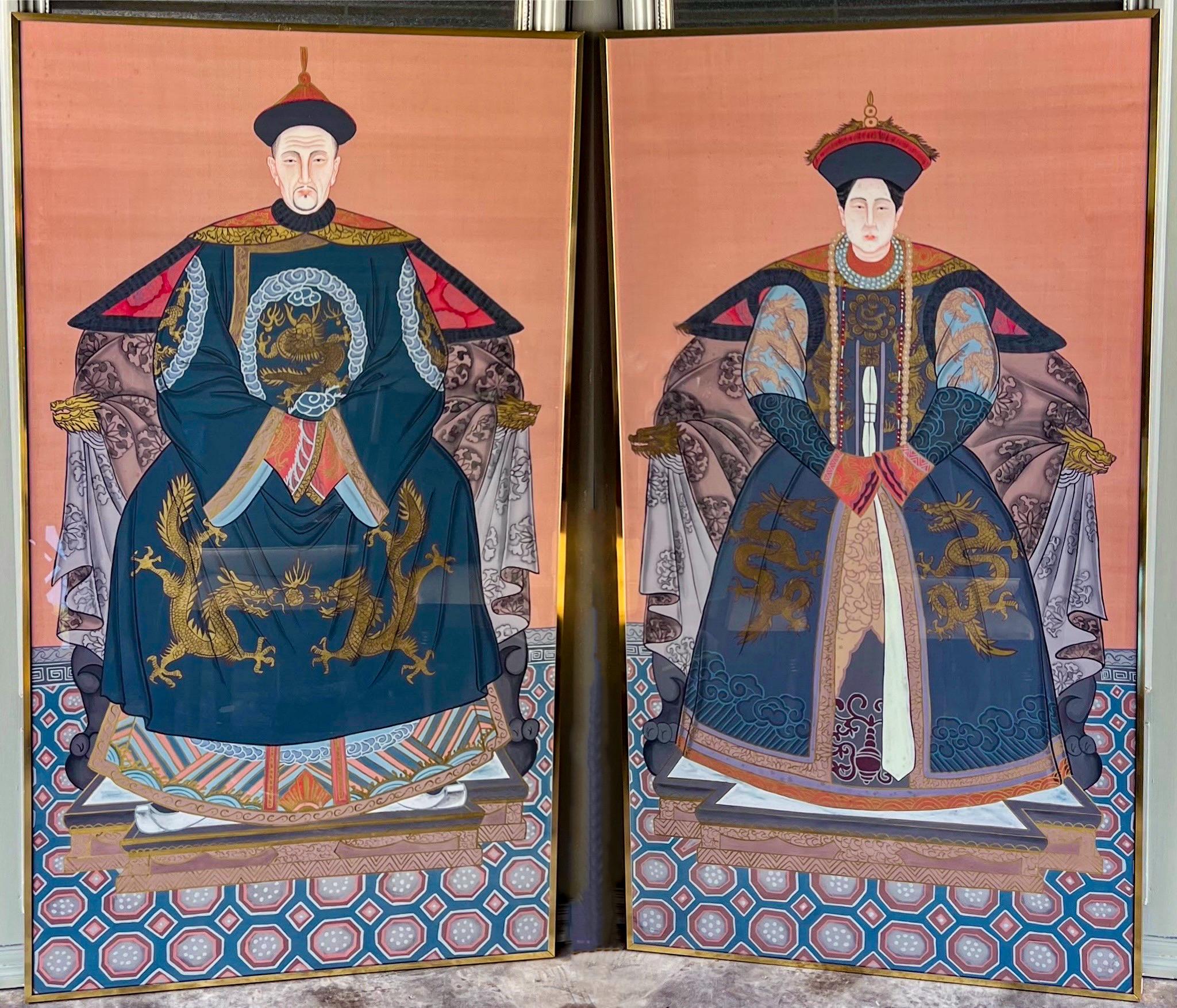 Pair Of Large Scale Framed Chinese Ancestor Portraits, Oil On Silk 6