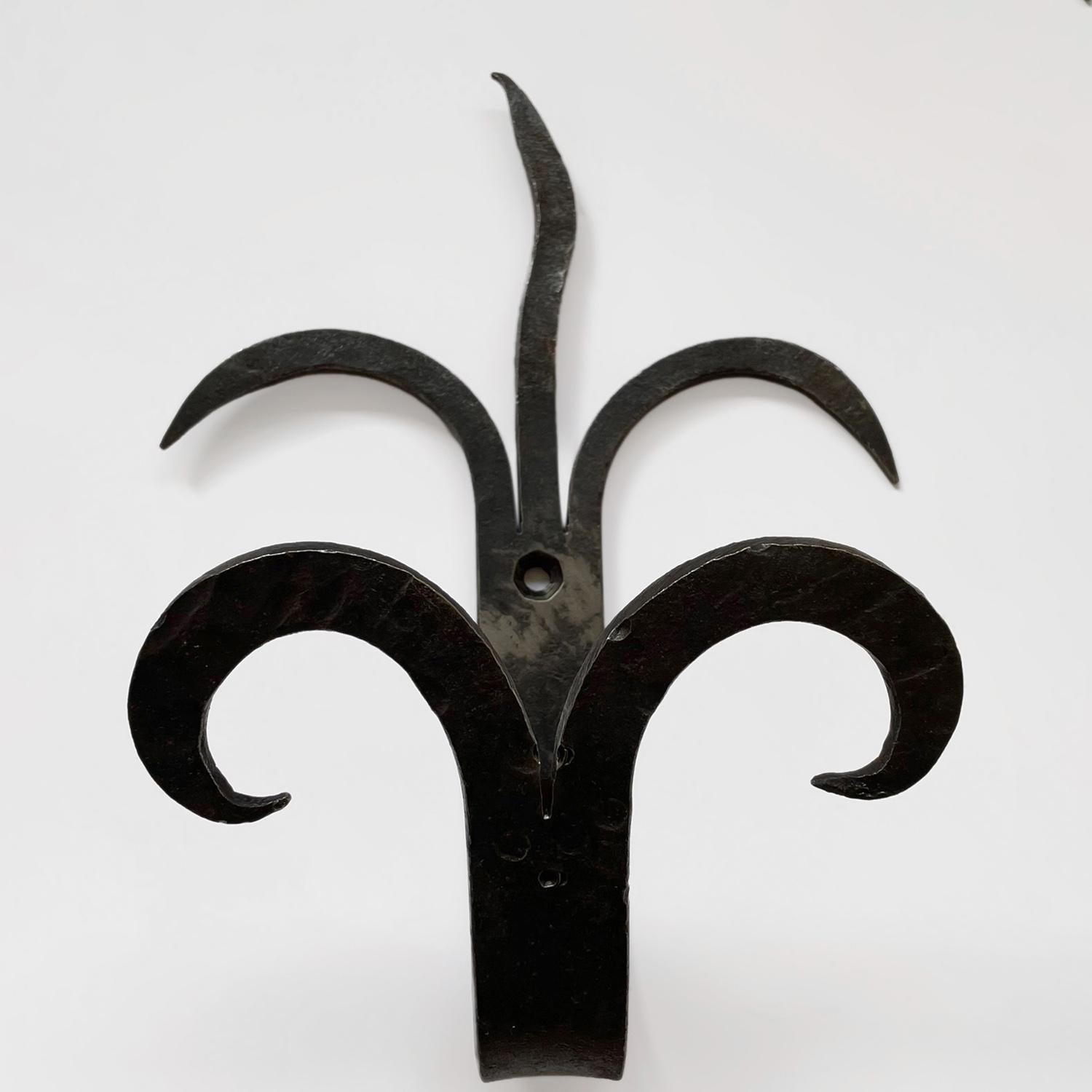 Pair of Large Scale French Forged Iron Sculptural Double Wall Hooks For Sale 2