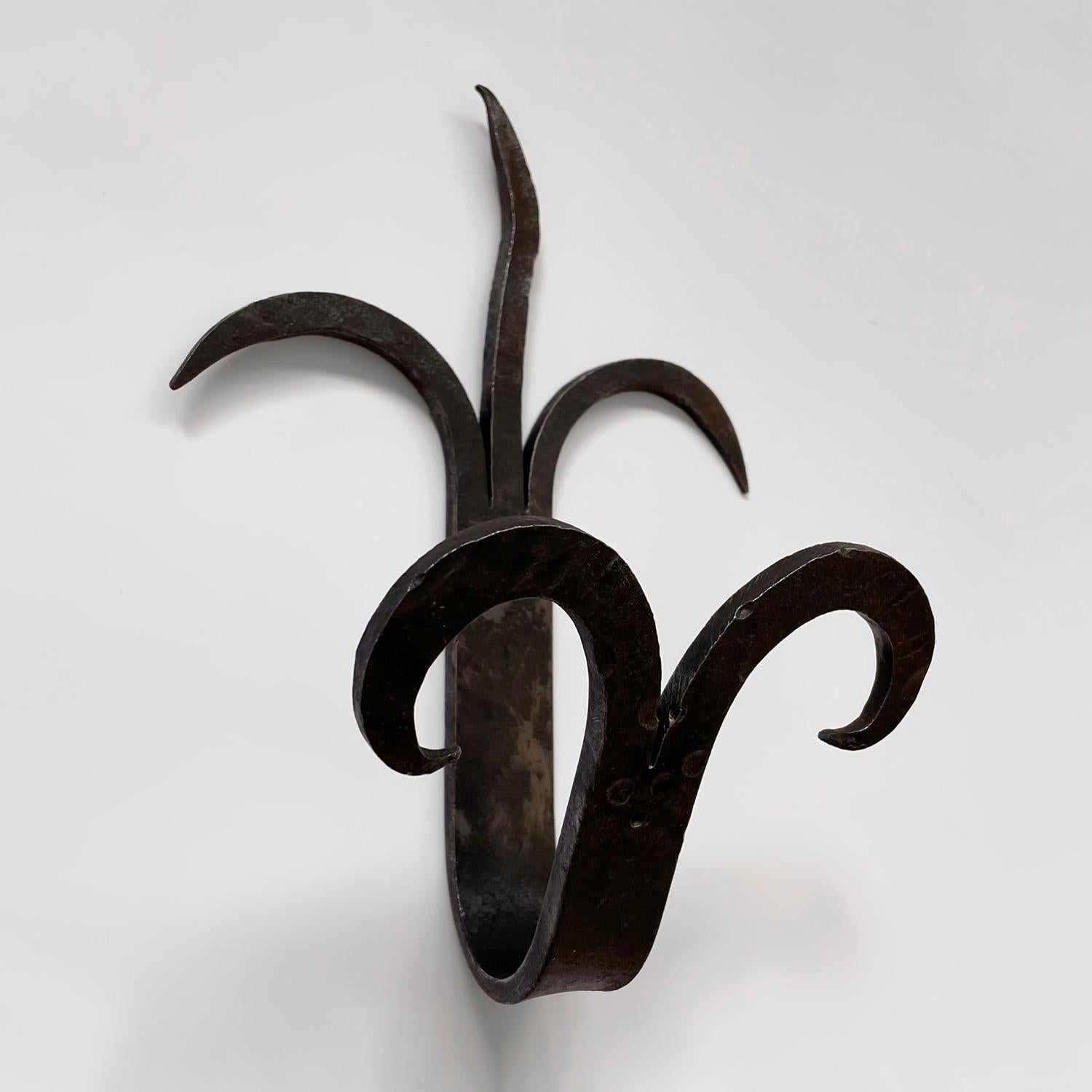 Pair of Large Scale French Forged Iron Sculptural Double Wall Hooks For Sale 4