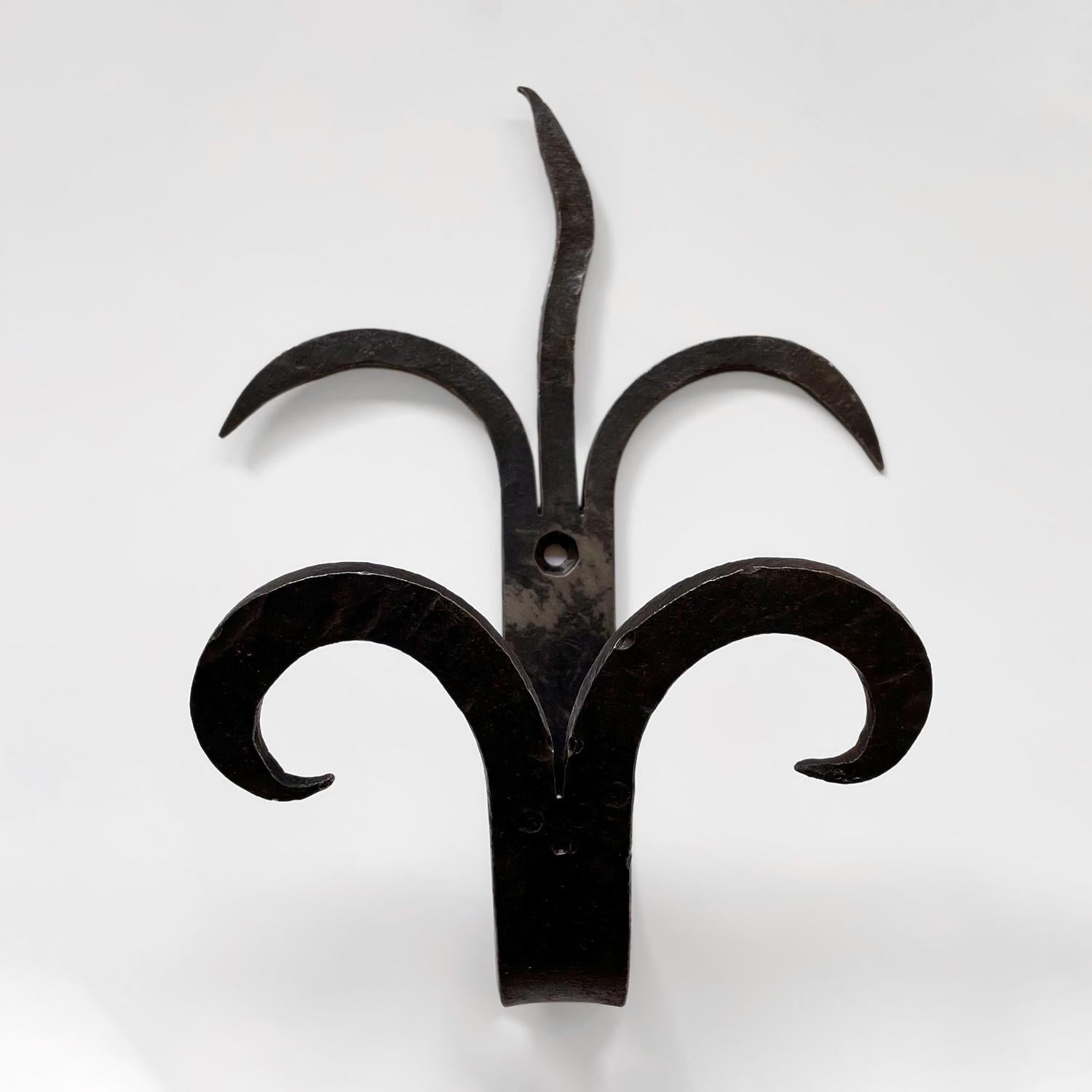 Pair of Large Scale French Forged Iron Sculptural Double Wall Hooks For Sale 5
