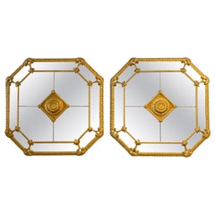 Pair of Large Scale French Pareclose Giltwood Mirrors, Neoclassical