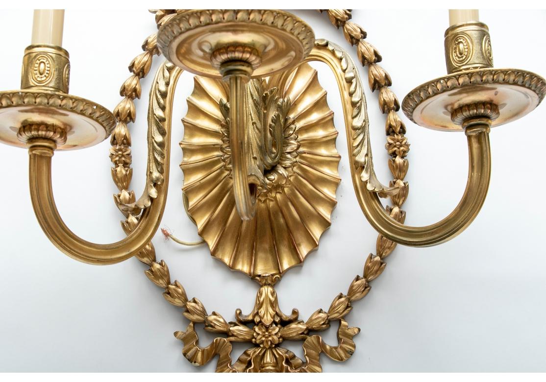 Pair of Large Scale Gilt Adam Style Three Light Electric Sconces 9