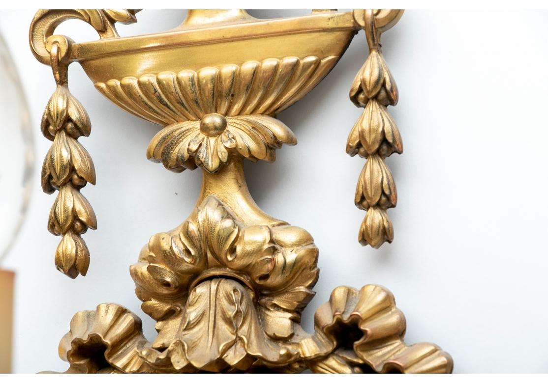 20th Century Pair of Large Scale Gilt Adam Style Three Light Electric Sconces