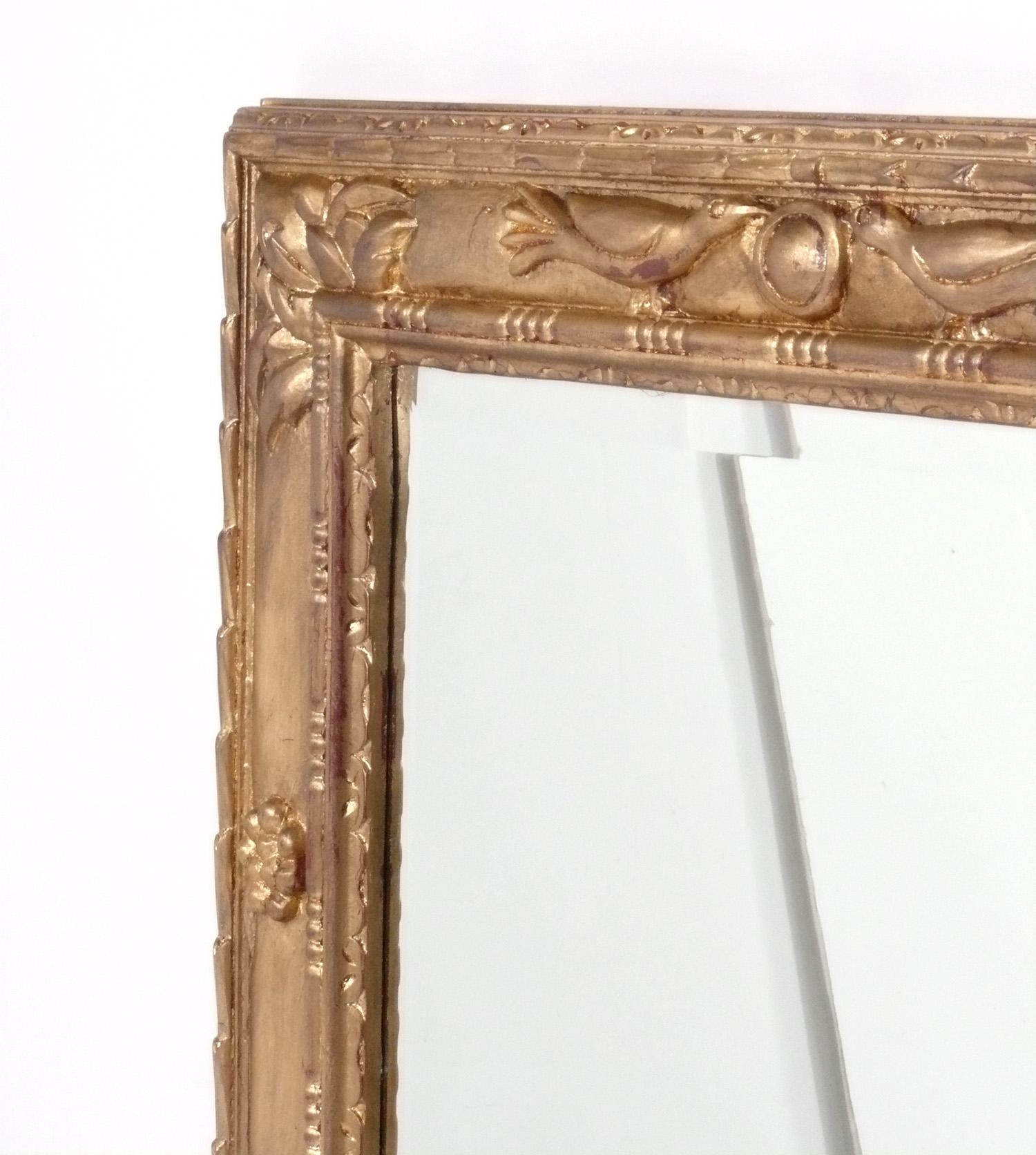Mid-Century Modern Pair of Large Scale Gilt Mirrors with Dove Design For Sale