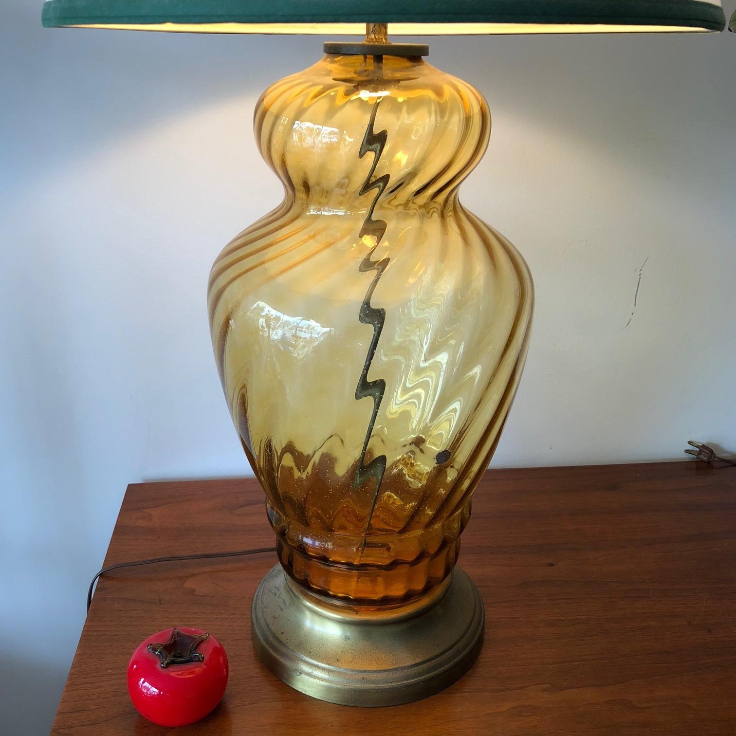 Pair of Large-Scale Glass Lamps Italy, 1950s In Good Condition For Sale In St.Petersburg, FL