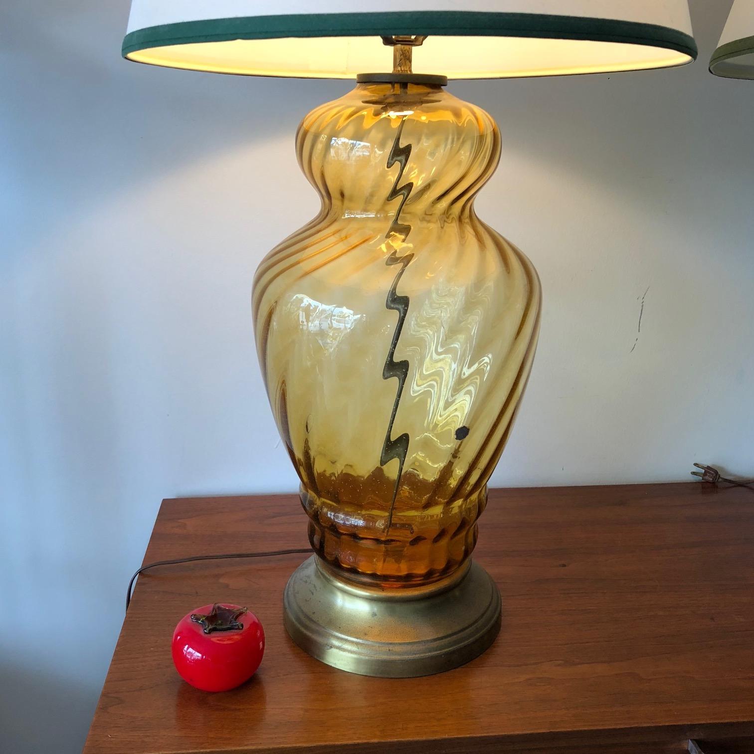 Mid-20th Century Pair of Large-Scale Glass Lamps Italy, 1950s For Sale