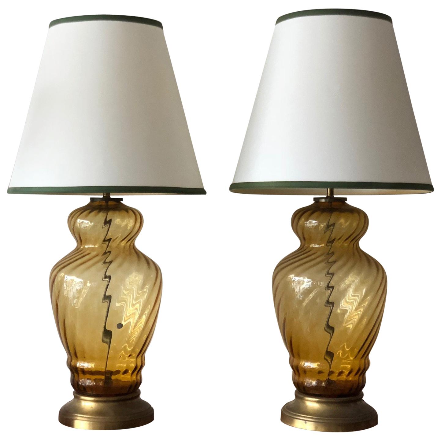 Pair of Large-Scale Glass Lamps Italy, 1950s For Sale