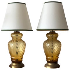 Retro Pair of Large-Scale Glass Lamps Italy, 1950s