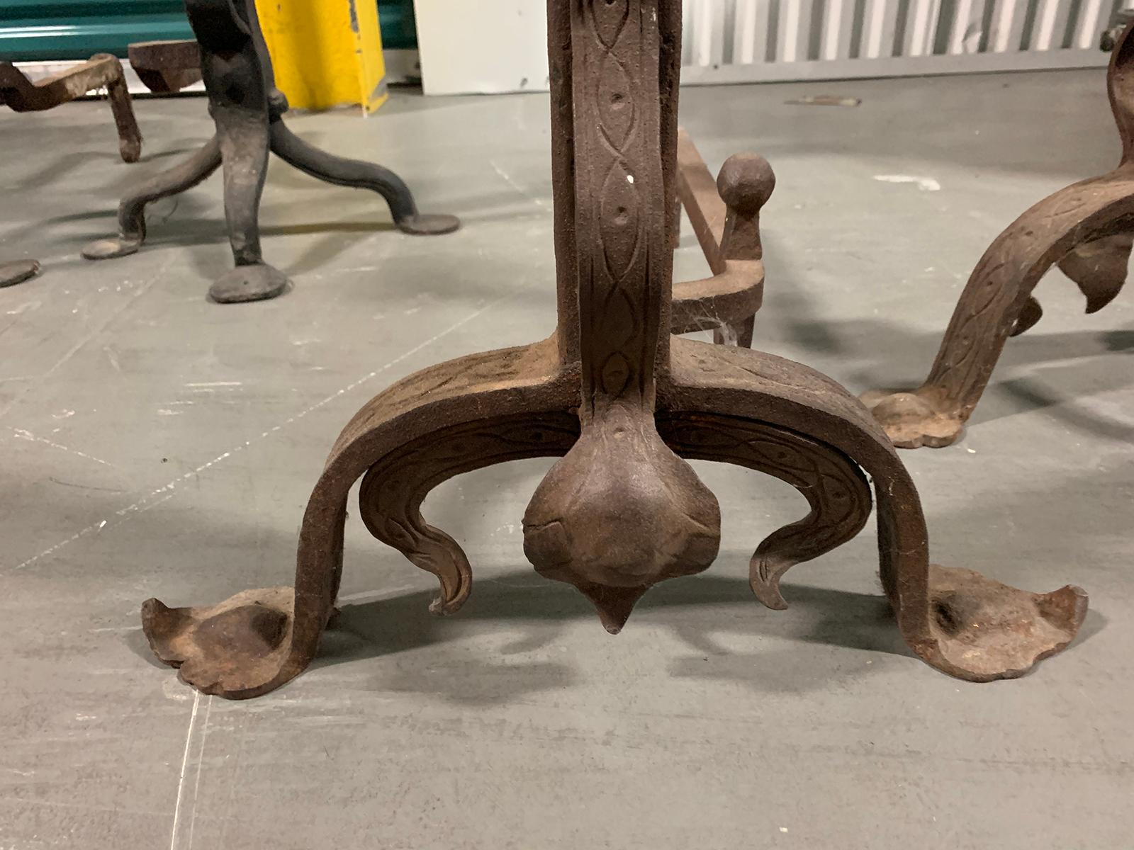 Pair of Large-Scale Iron Andirons, circa 1890-1910 For Sale 8