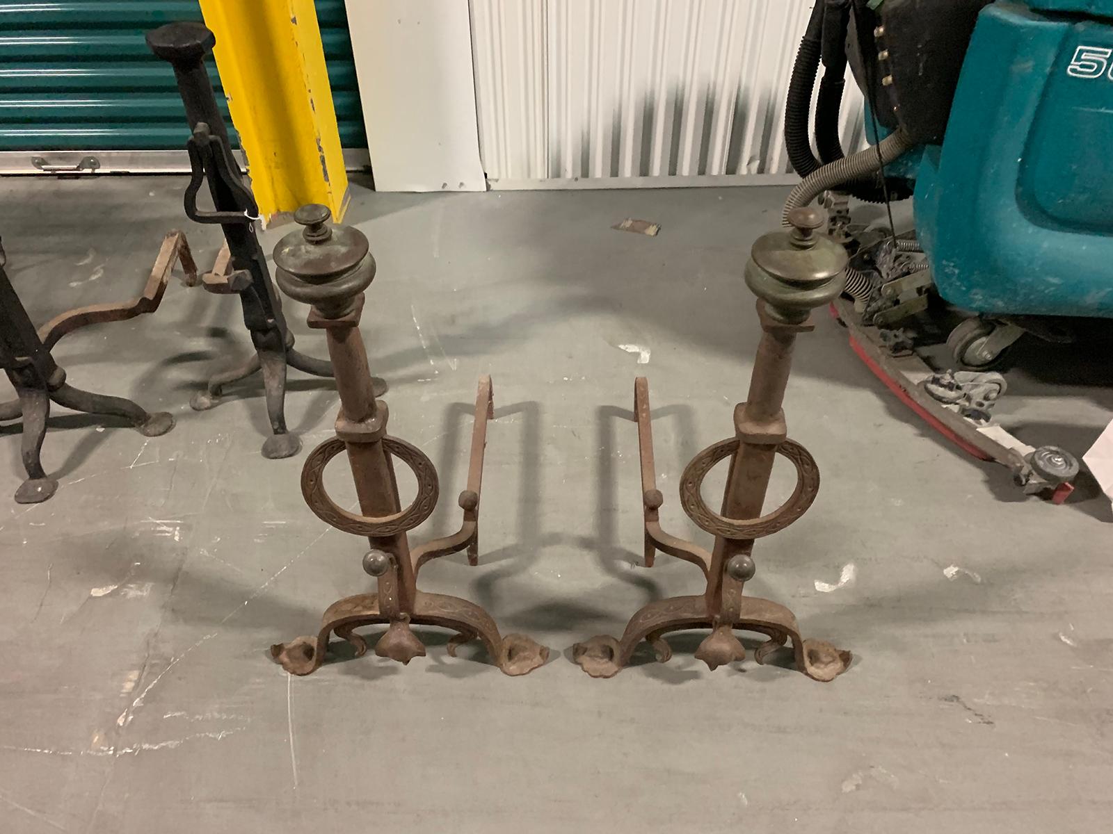 Pair of Large-Scale Iron Andirons, circa 1890-1910 For Sale 11