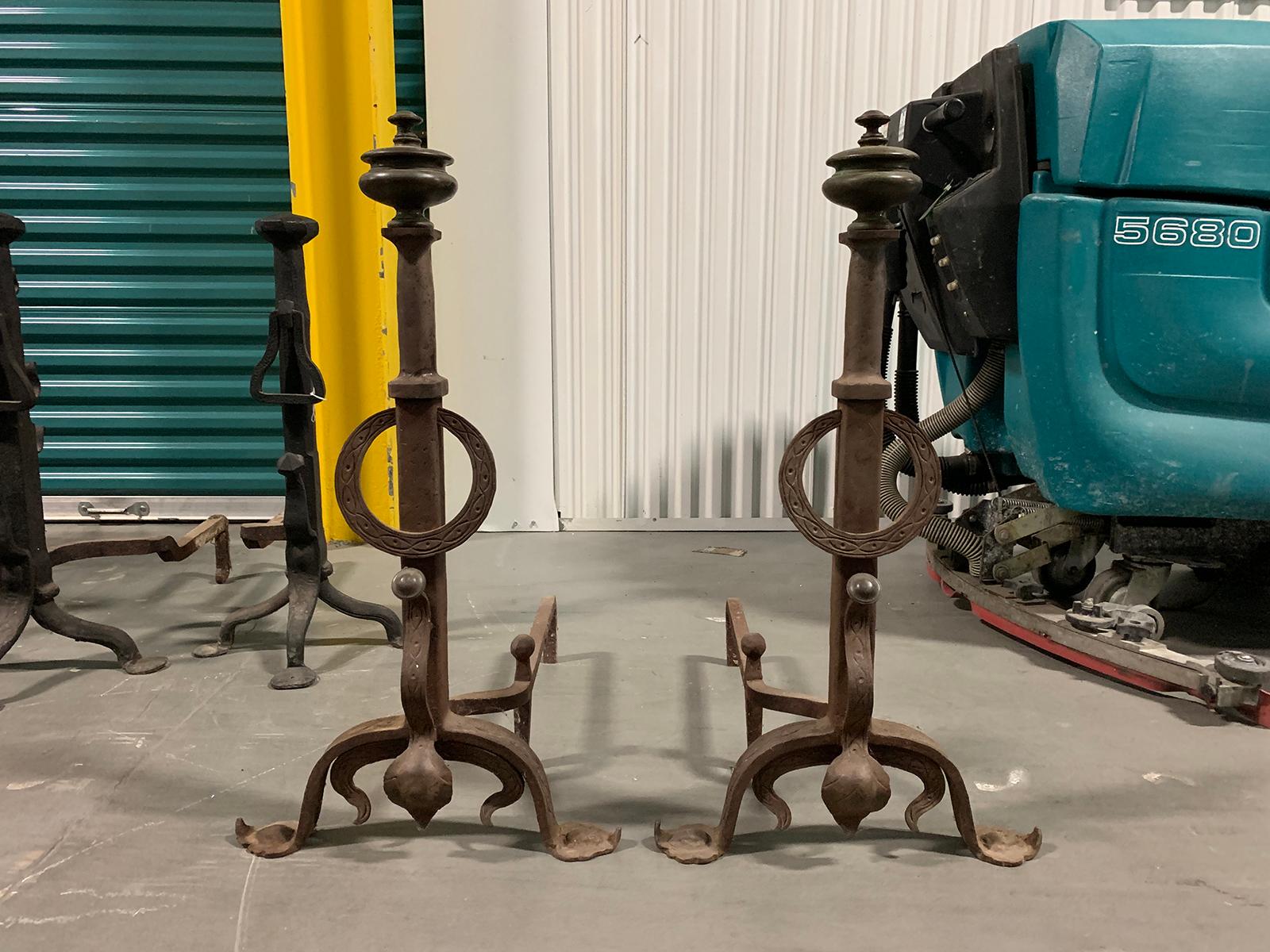 Pair of large-scale iron andirons, circa 1890-1910
Superior quality.