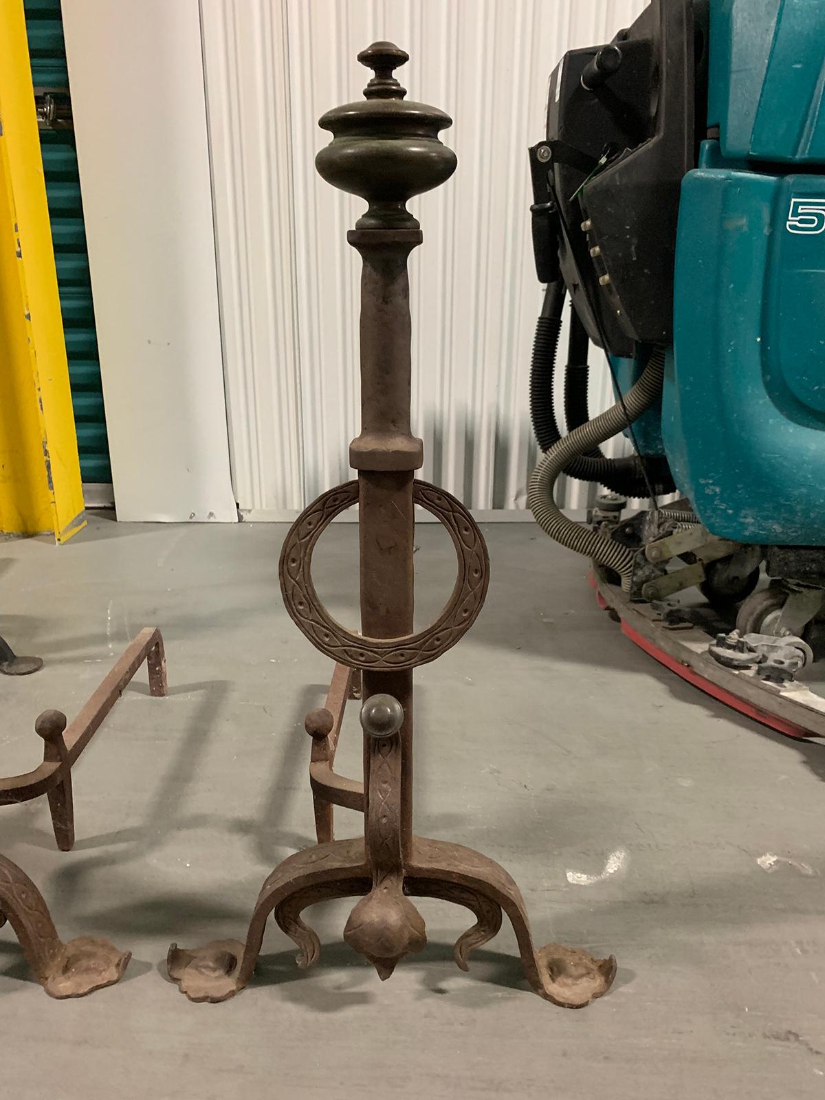 Pair of Large-Scale Iron Andirons, circa 1890-1910 For Sale 1