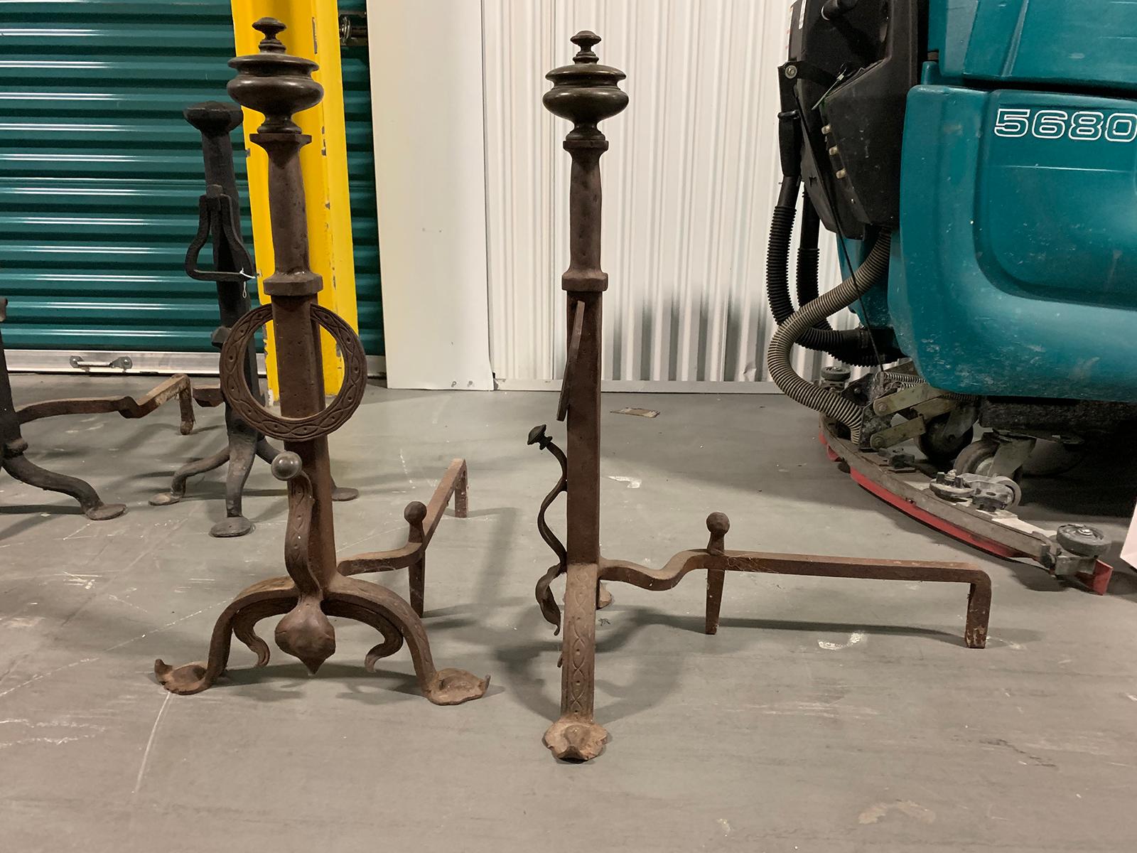 Pair of Large-Scale Iron Andirons, circa 1890-1910 For Sale 2