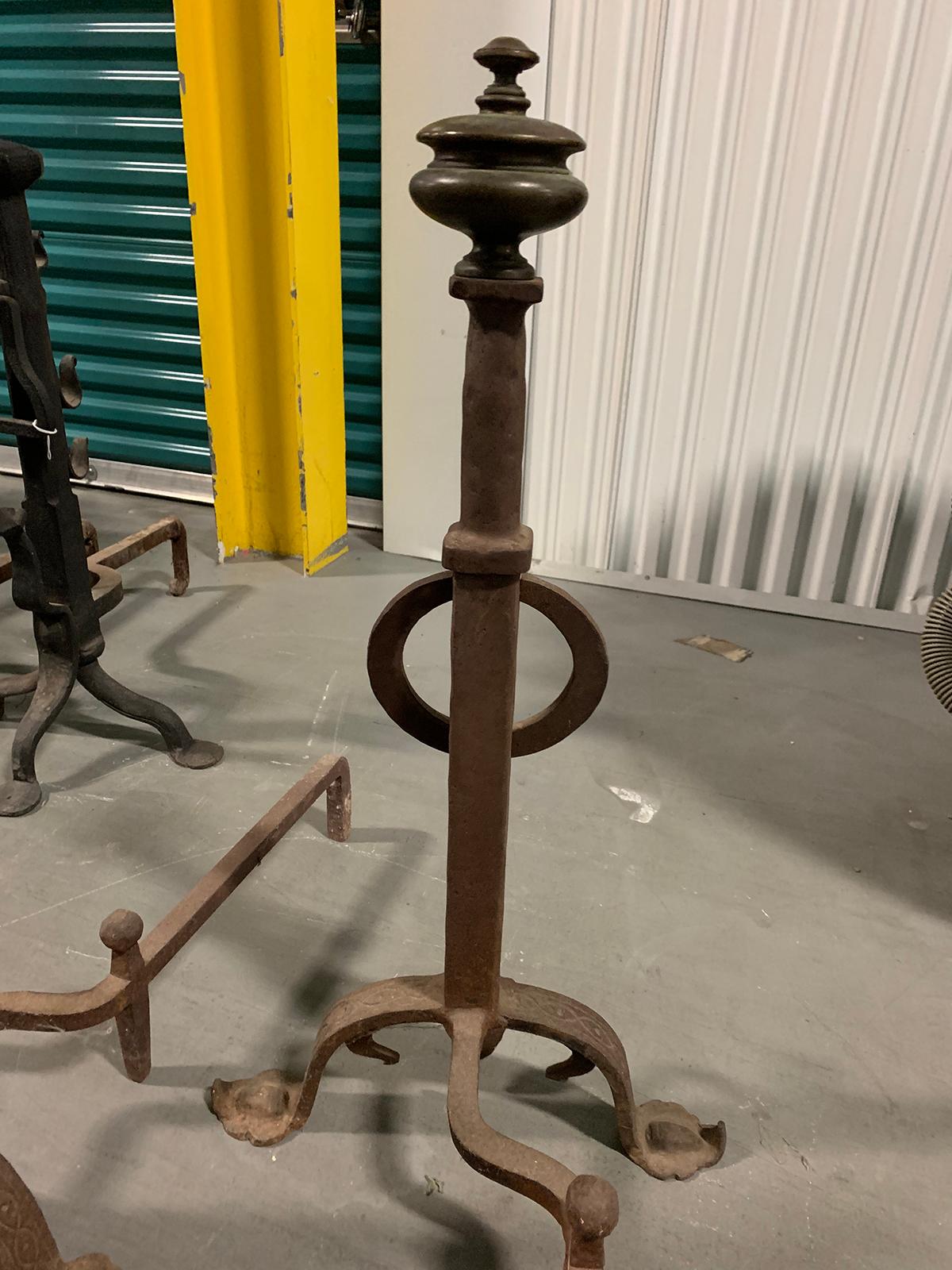 Pair of Large-Scale Iron Andirons, circa 1890-1910 For Sale 4