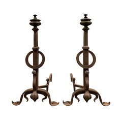Pair of Large-Scale Iron Andirons, circa 1890-1910