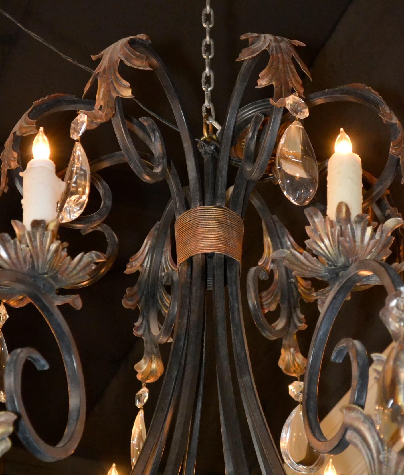 Pair of Large Scale Iron and Crystal Chandeliers 1