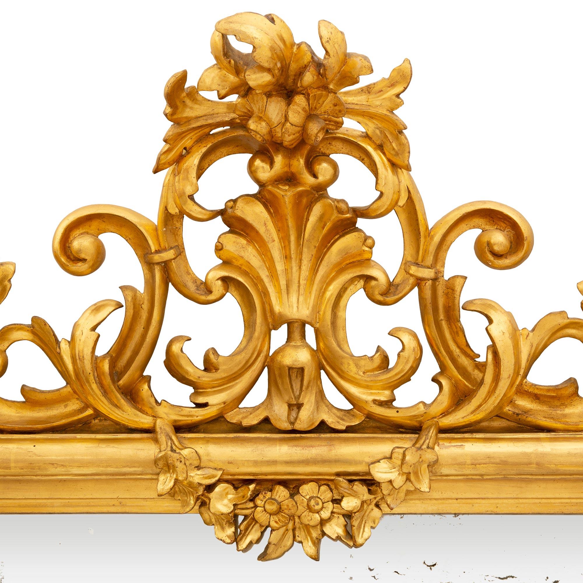 Louis XIV Pair of Large Scale Italian 19th Century Louis XV Style Giltwood Mirrors For Sale
