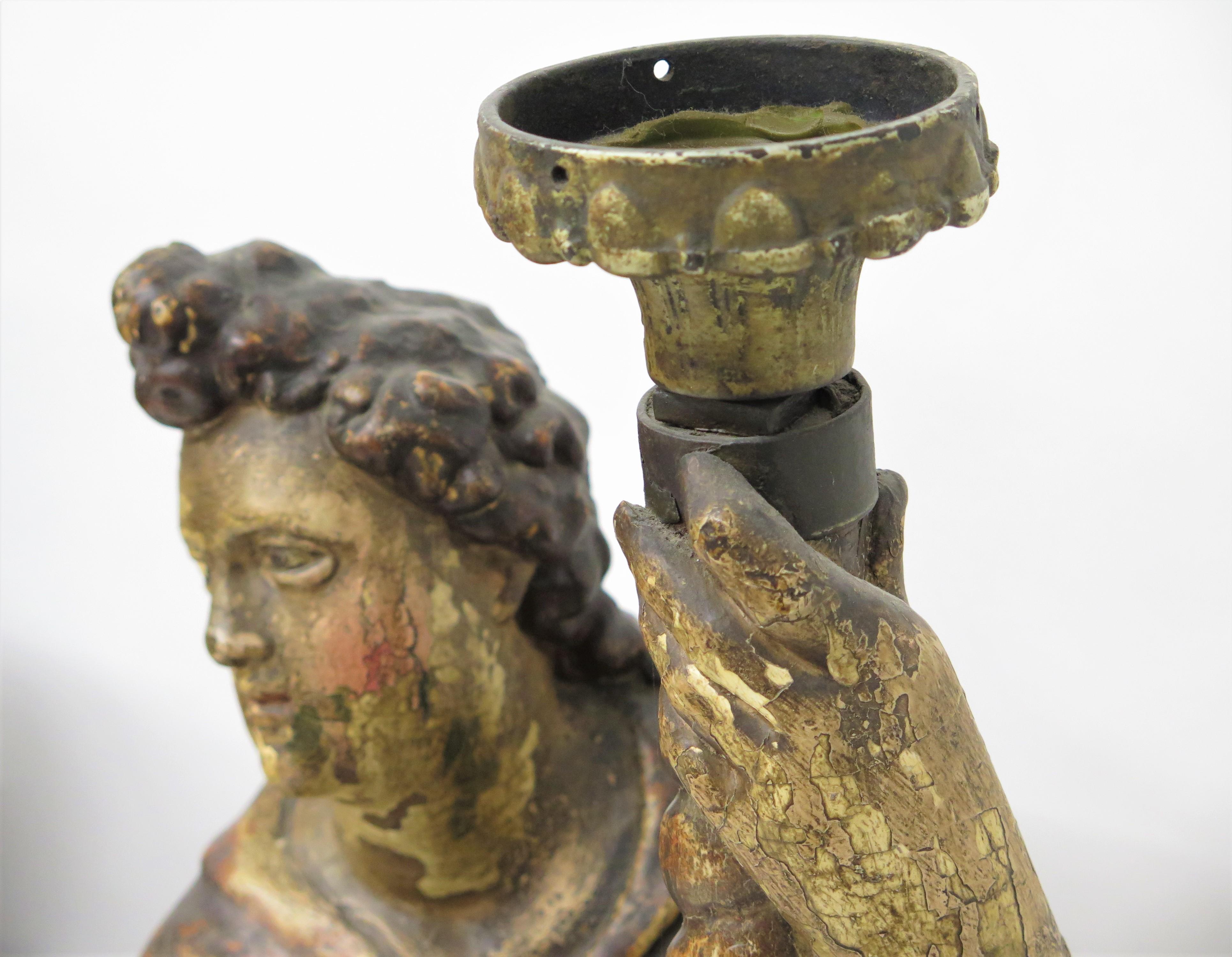 Pair of Large Scale Italian Figural Candlesticks, Polychromed and Gilded For Sale 3