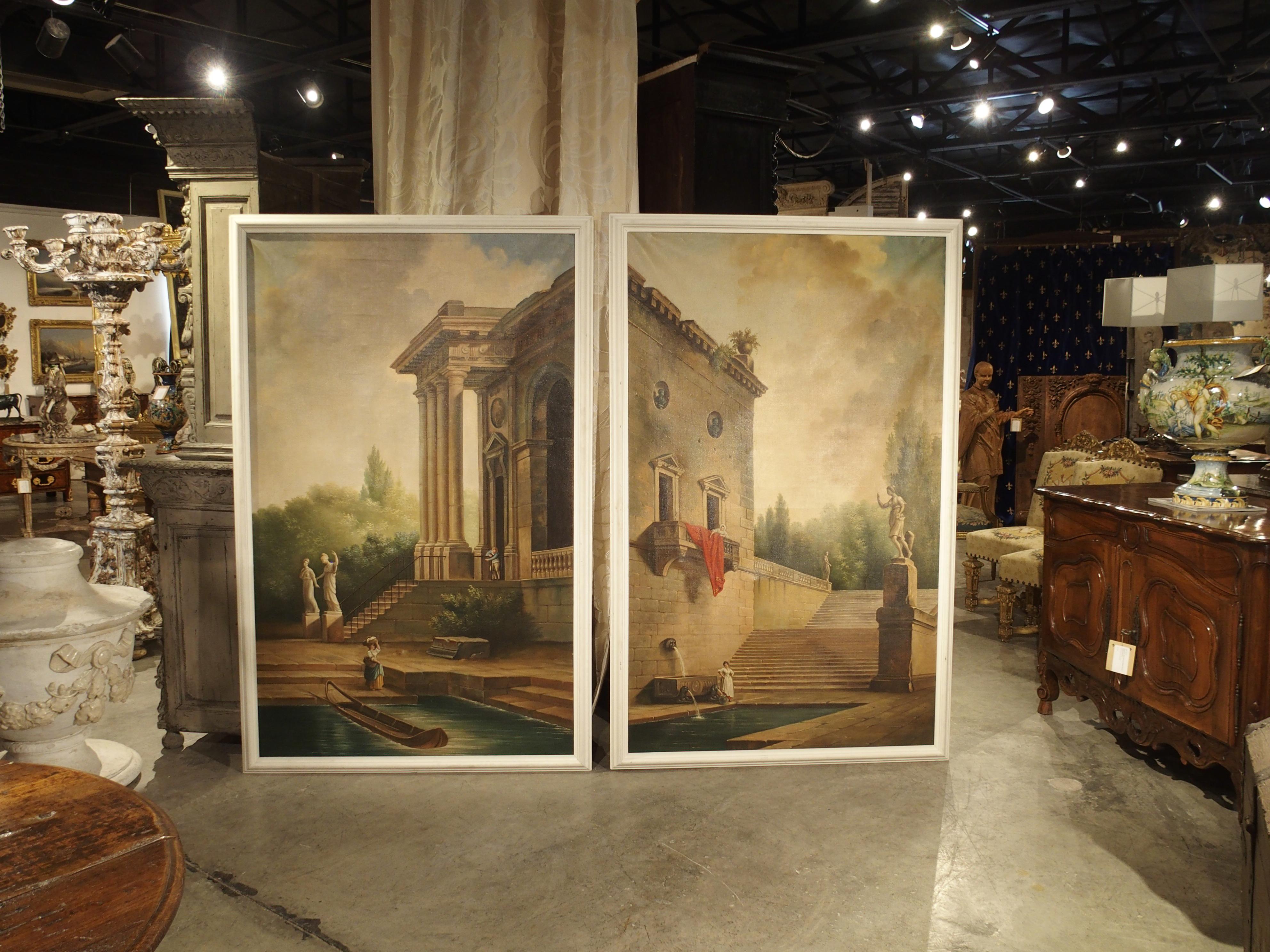 Pair of Large Scale Italian Landscape Oil on Canvas Paintings, Early 1900s 14