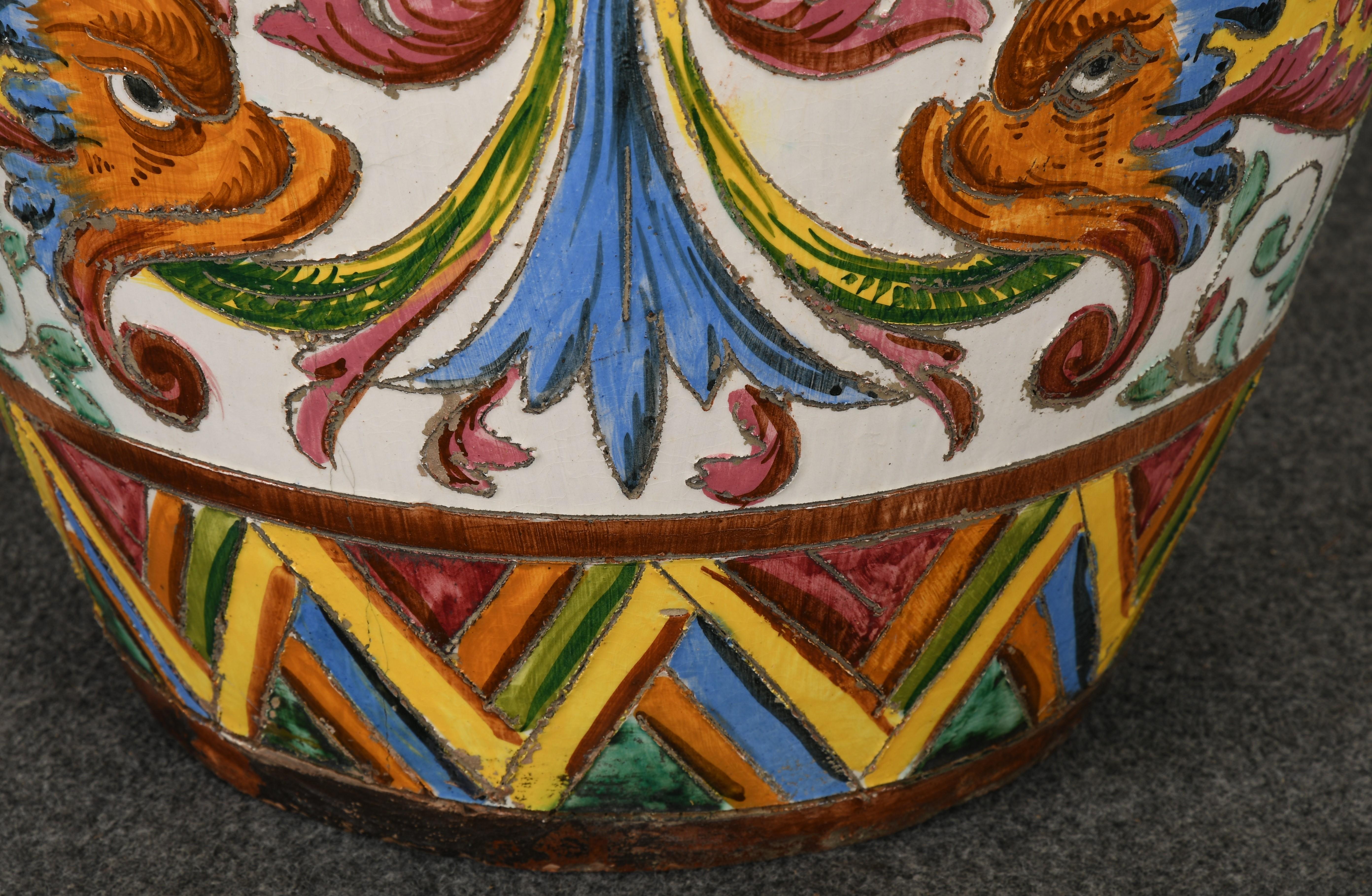 Pair of Large-Scale Italian Majolica Terracotta Urns, 20th Century 1