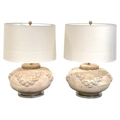 Pair of Large Scale Italian Neoclassical Terracotta & Lucite Lamps 
