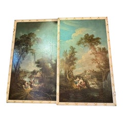 Pair of Large Scale Italian Oil on Canvas River Scenes