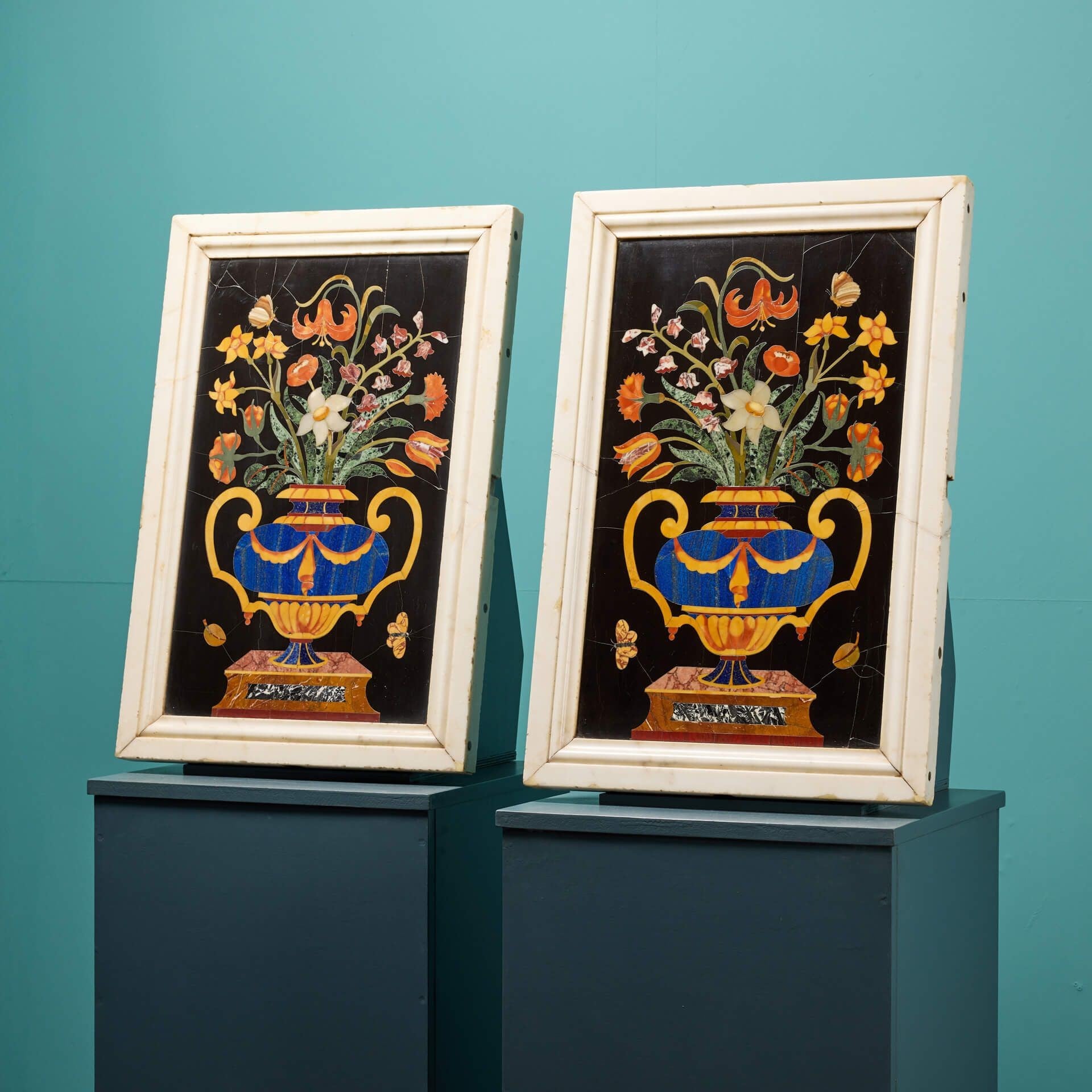 Pair of Large Scale Italian Pietra Dura Panels, after Corbarelli For Sale