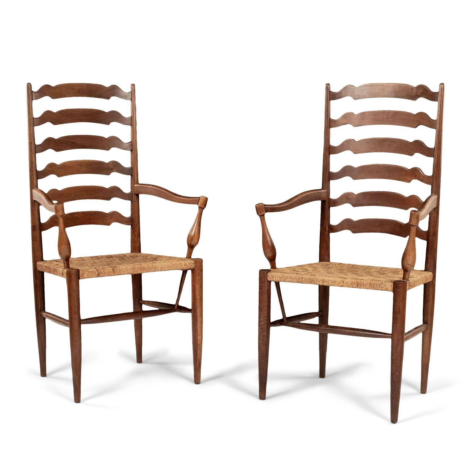 Pair of Large-Scale Ladder-Back Armchairs Attributed to Paolo Buffa For Sale 4