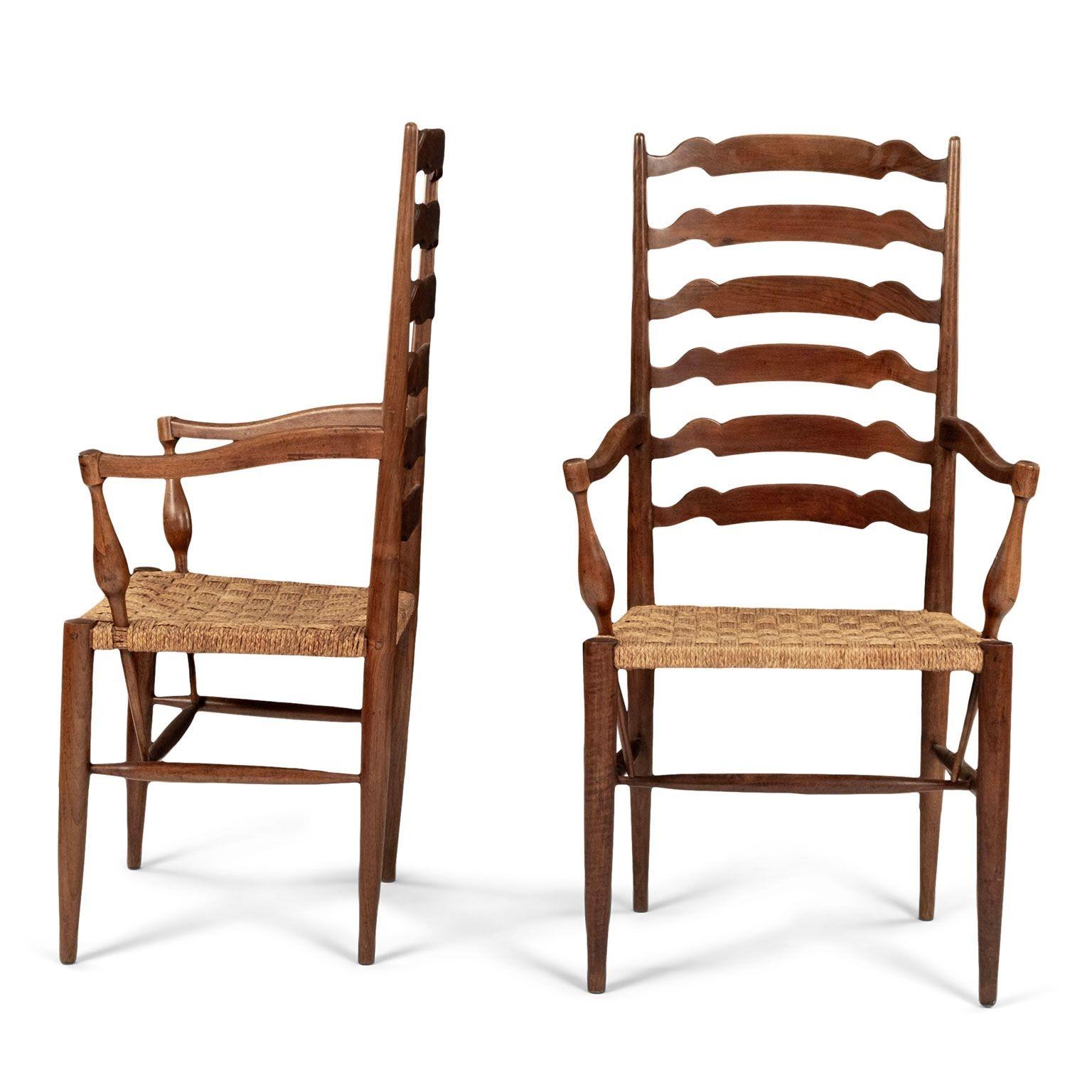 Italian Pair of Large-Scale Ladder-Back Armchairs Attributed to Paolo Buffa For Sale