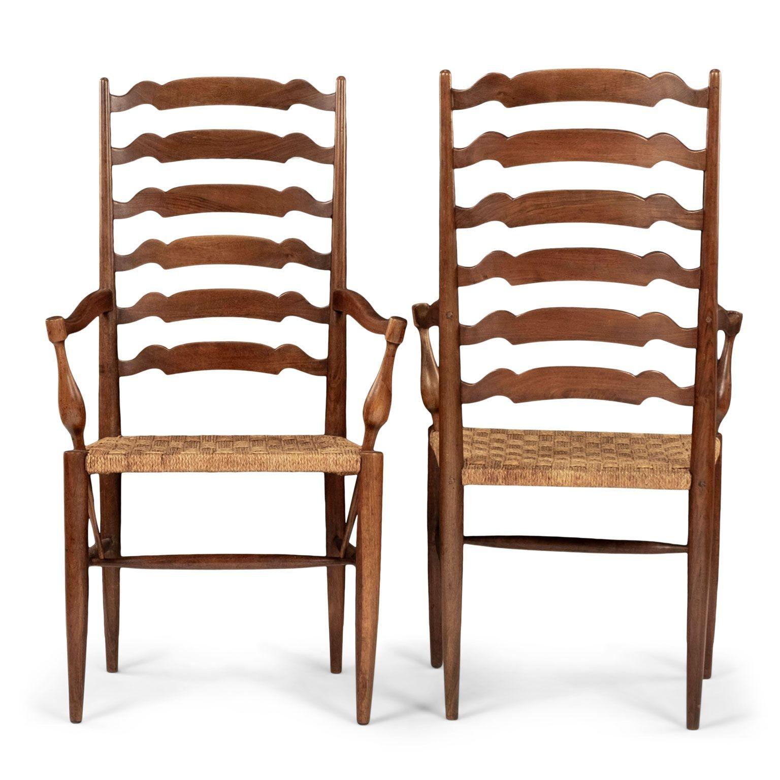 20th Century Pair of Large-Scale Ladder-Back Armchairs Attributed to Paolo Buffa For Sale