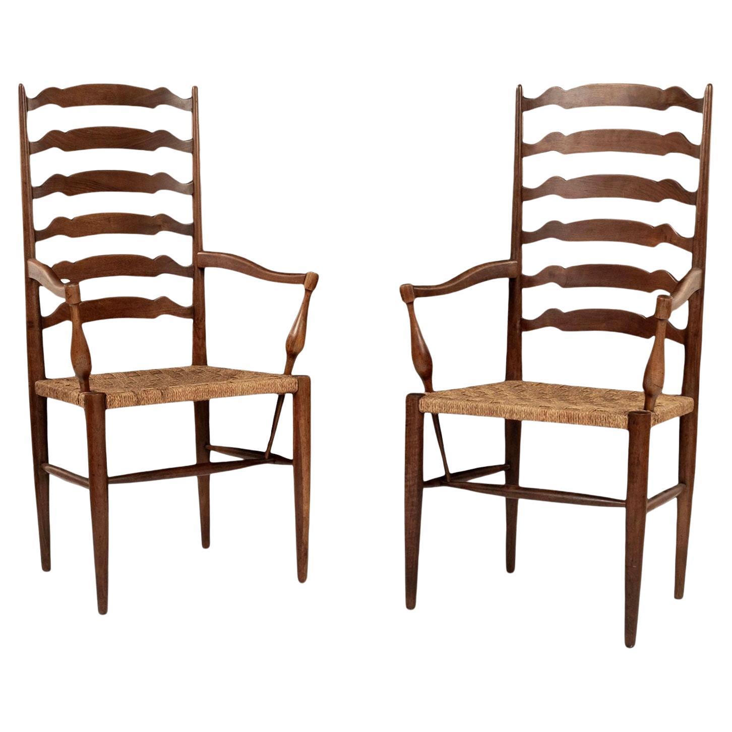 Pair of Large-Scale Ladder-Back Armchairs Attributed to Paolo Buffa For Sale