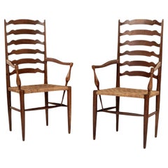 Pair of Large-Scale Ladder-Back Armchairs Attributed to Paolo Buffa