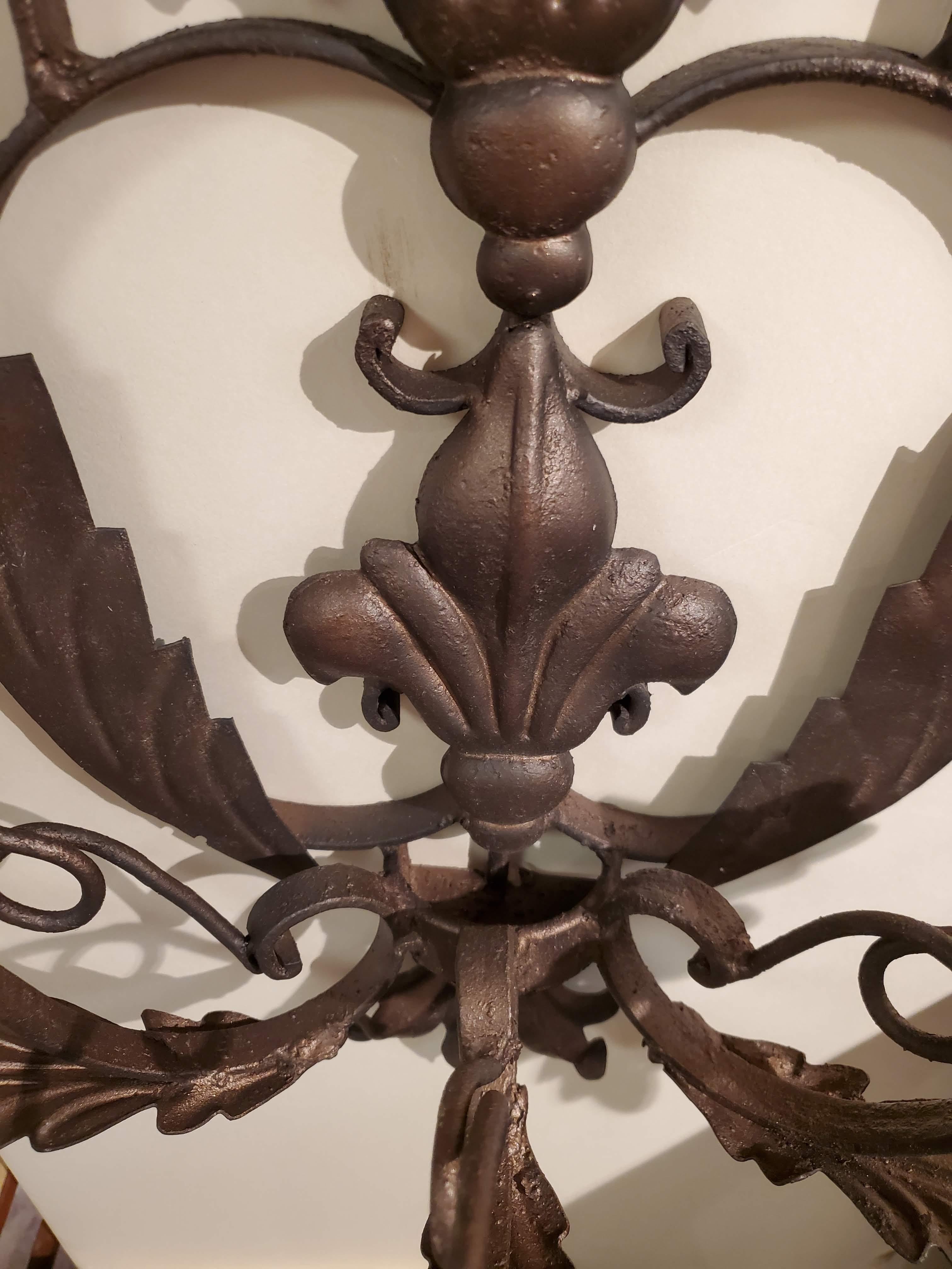 Pair of Large Scale Late 19th Century Italian Metal Wall Sconces with Leaf Motif For Sale 9