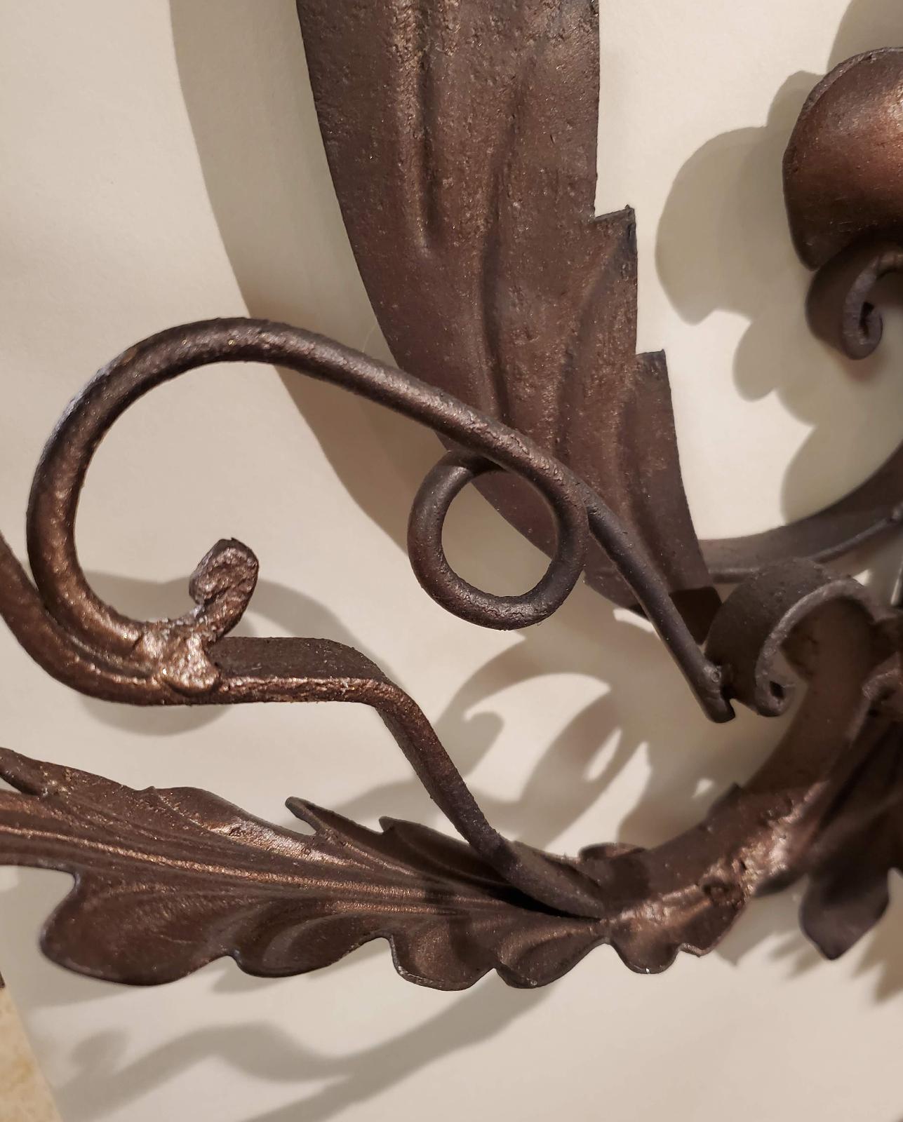 Pair of Large Scale Late 19th Century Italian Metal Wall Sconces with Leaf Motif For Sale 12
