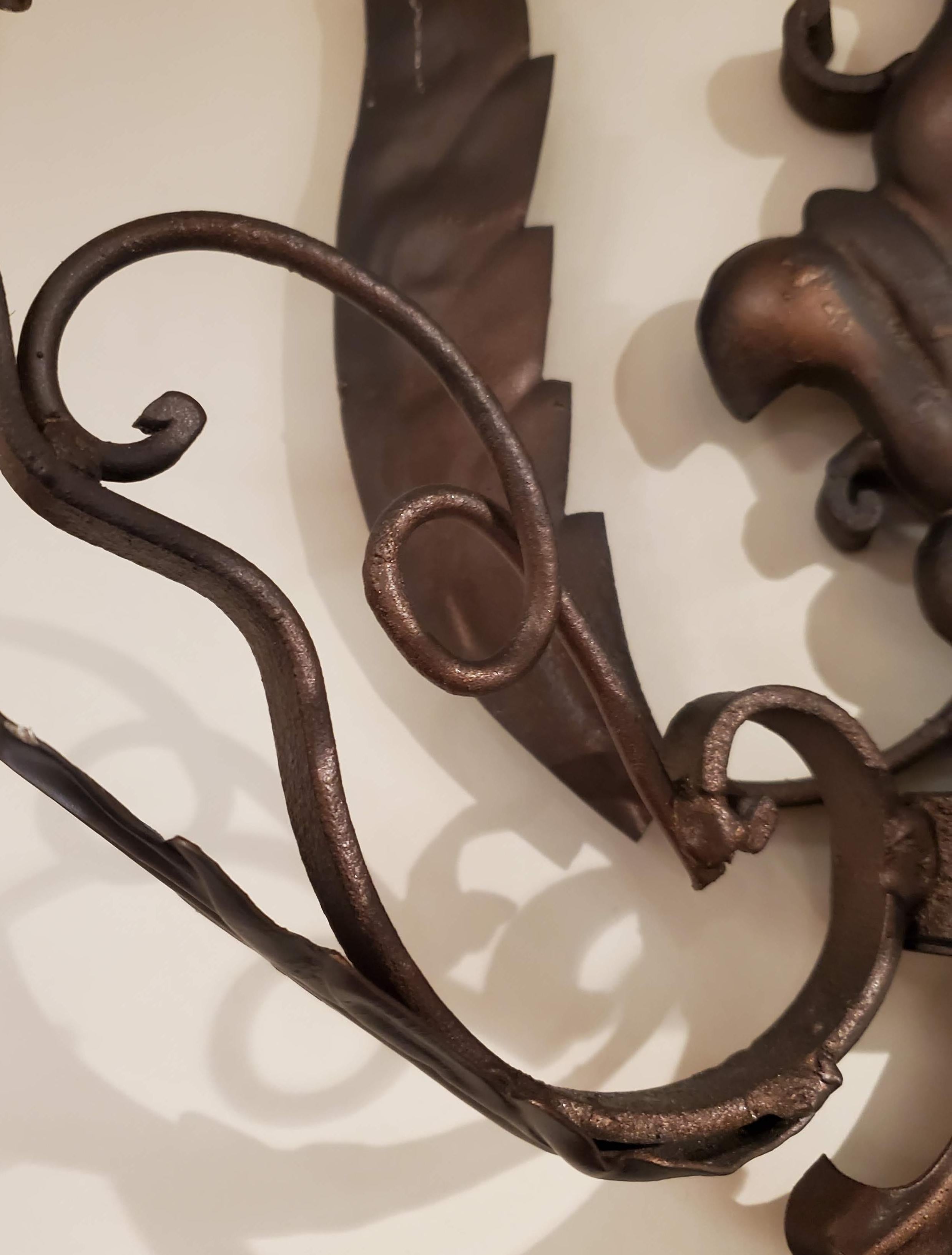 Pair of Large Scale Late 19th Century Italian Metal Wall Sconces with Leaf Motif For Sale 13