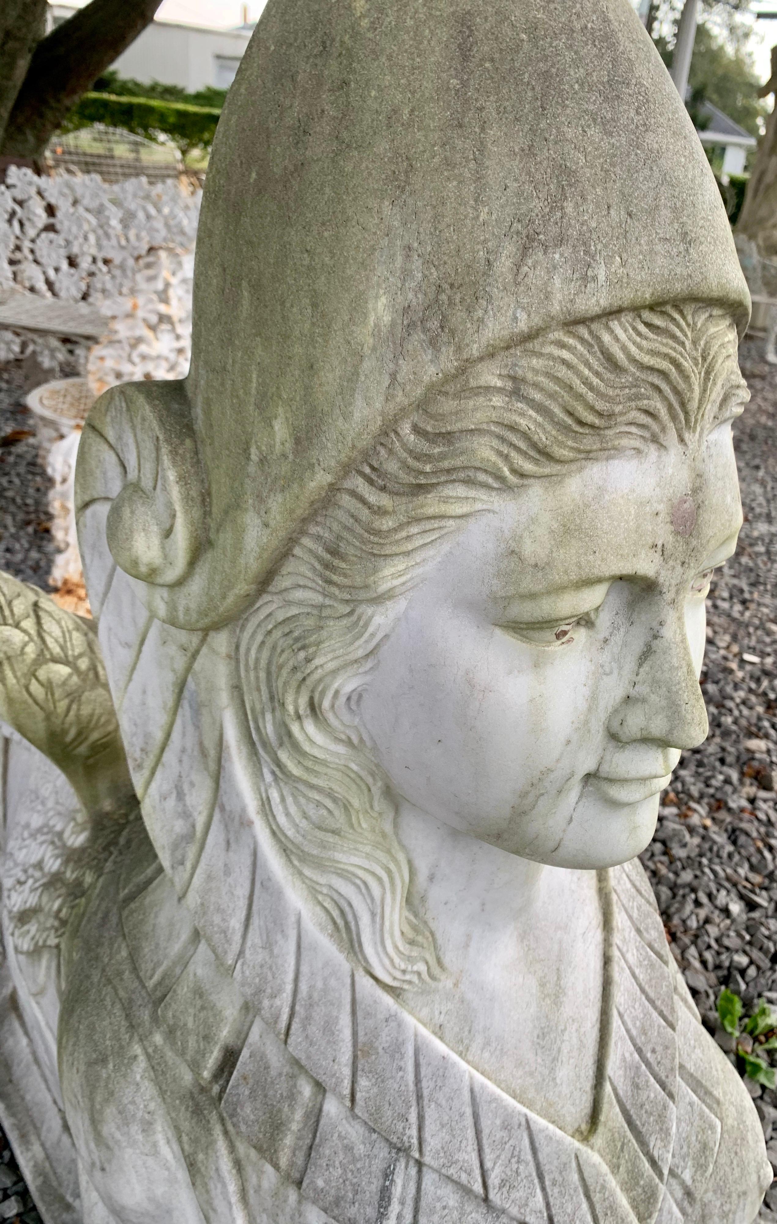 Pair of Large Scale Marble Sphinx Garden Statues Sculptures In Good Condition For Sale In West Hartford, CT