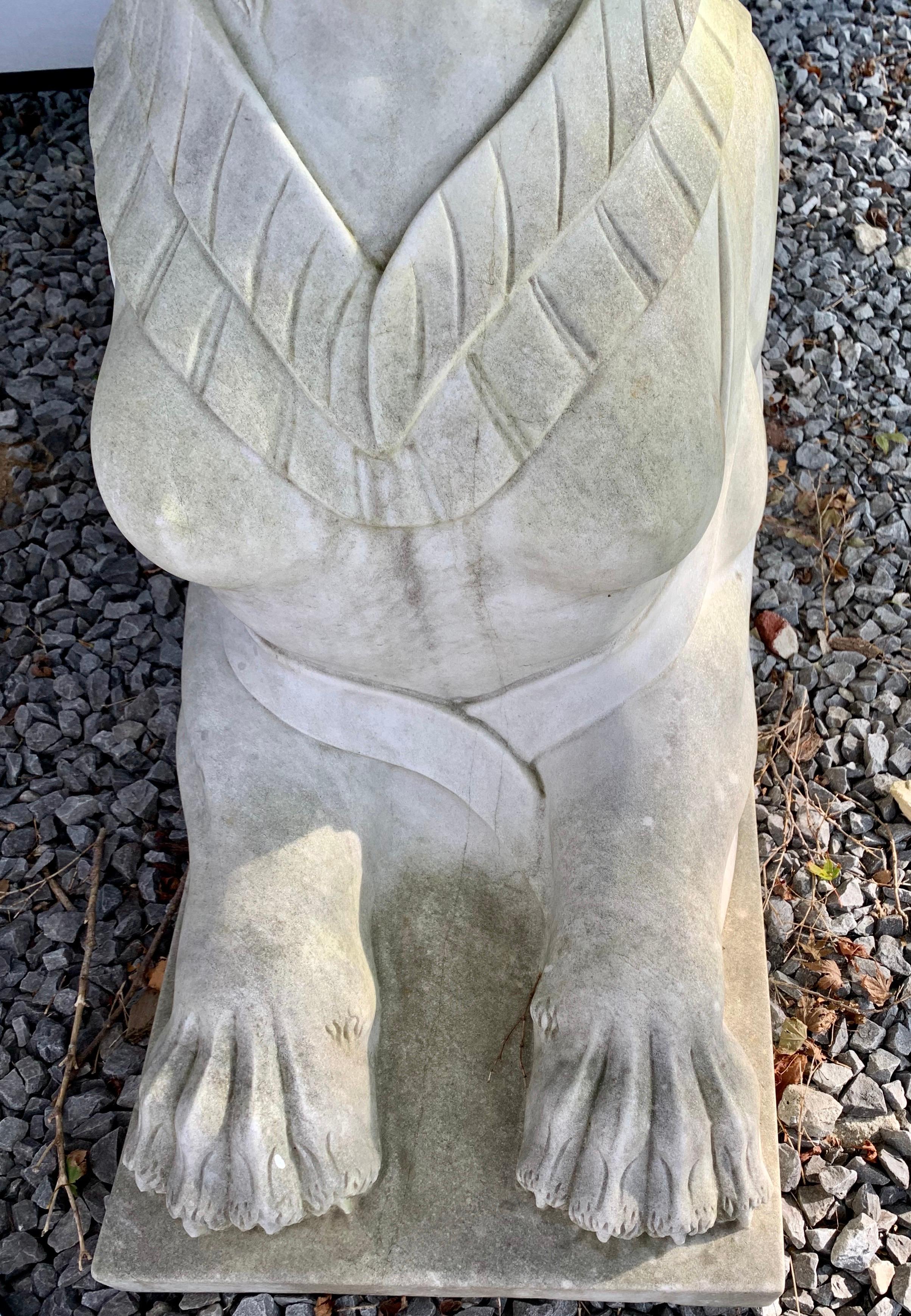 Pair of Large Scale Marble Sphinx Garden Statues Sculptures For Sale 1