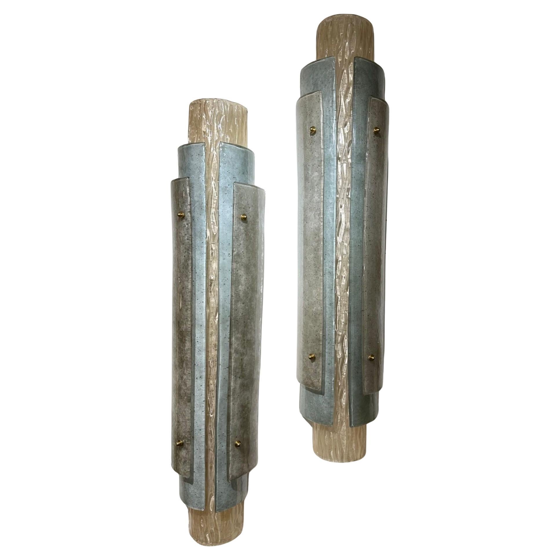 Pair of Large-Scale Modern Layered Murano Glass Sconces