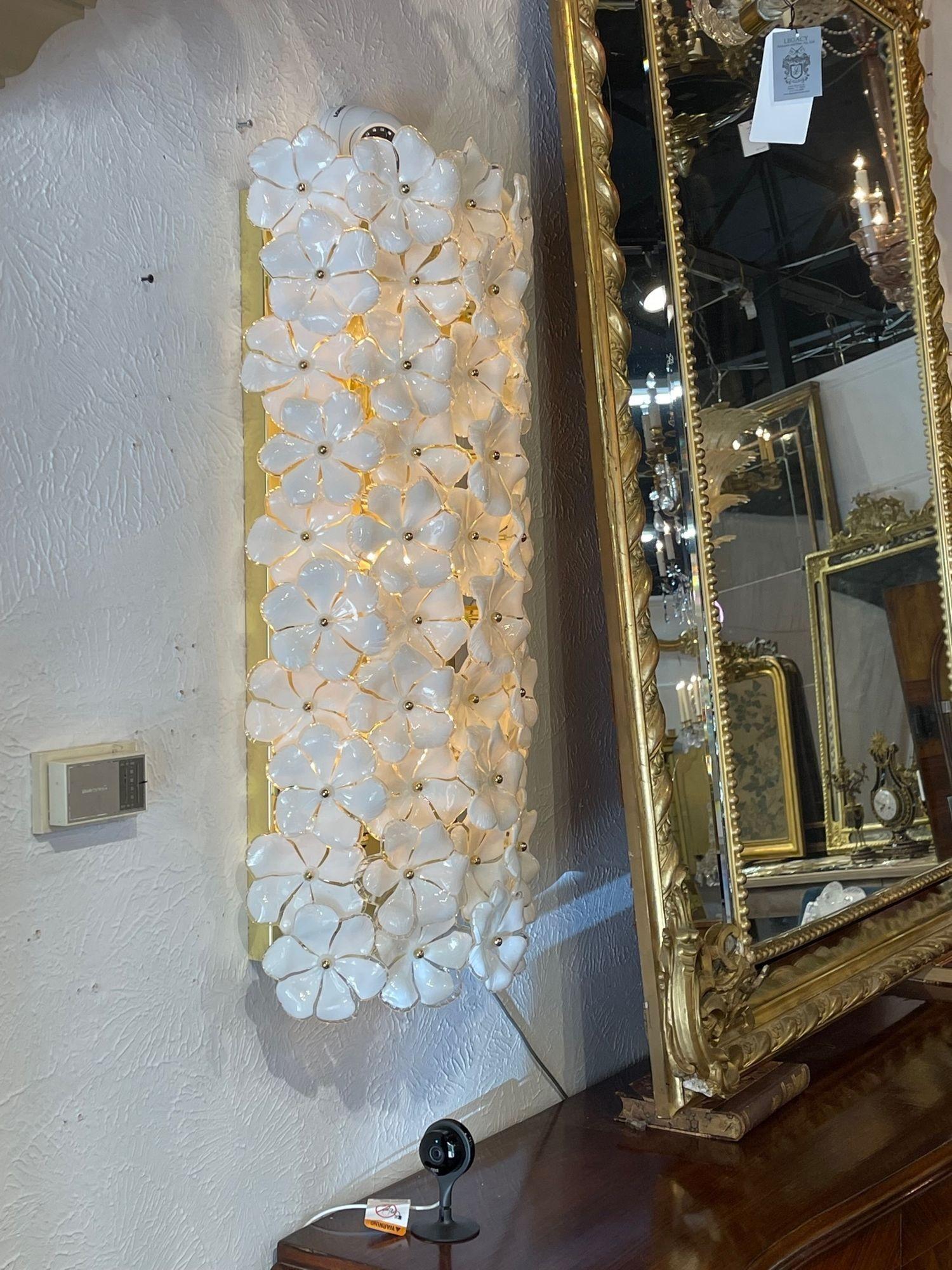 Contemporary Pair of Large Scale Modern Murano Flower Sconces For Sale