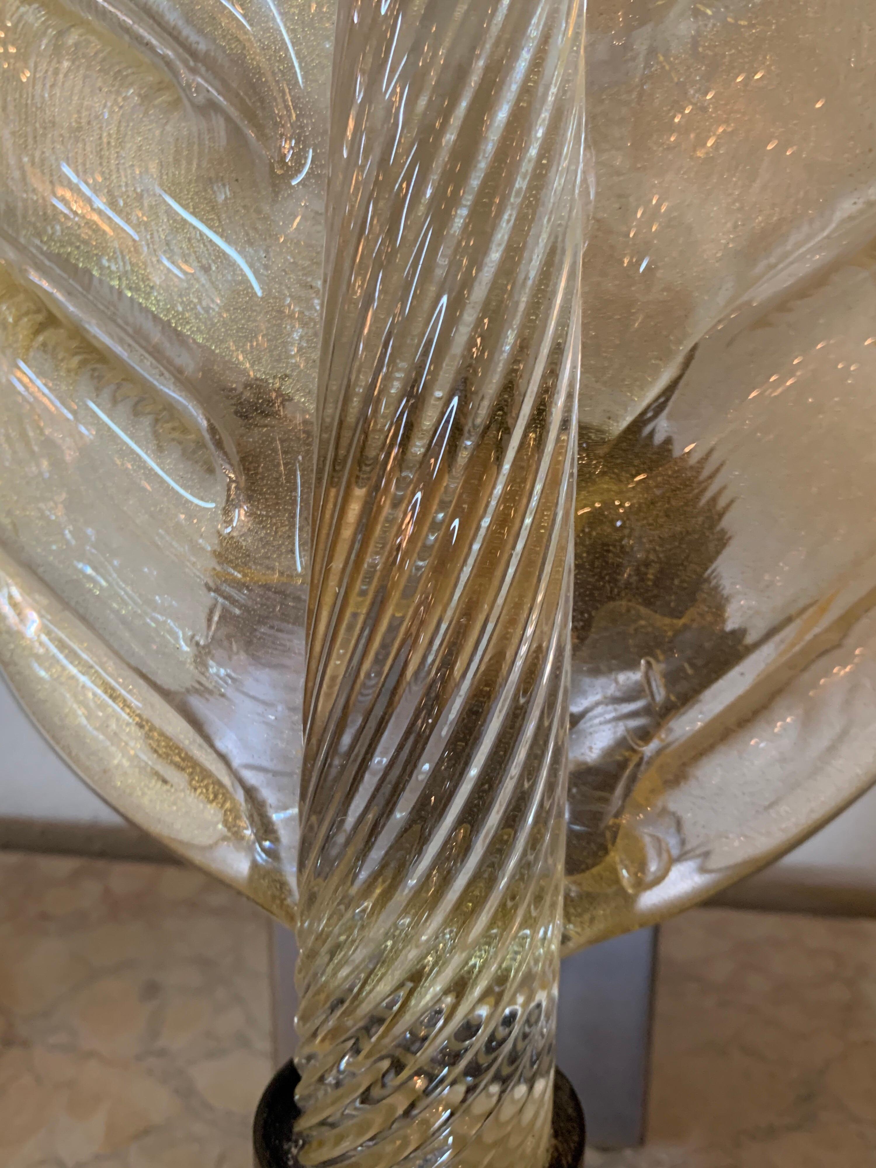 Contemporary Pair of Large Scale Murano Glass Leaf Form Sconces For Sale