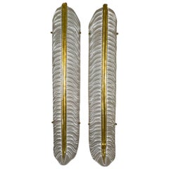 Pair of Large Scale Murano Glass Leaf Sconces