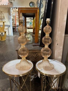 Pair of Large Scale Murano Peach and Gold Ball Form Lamps