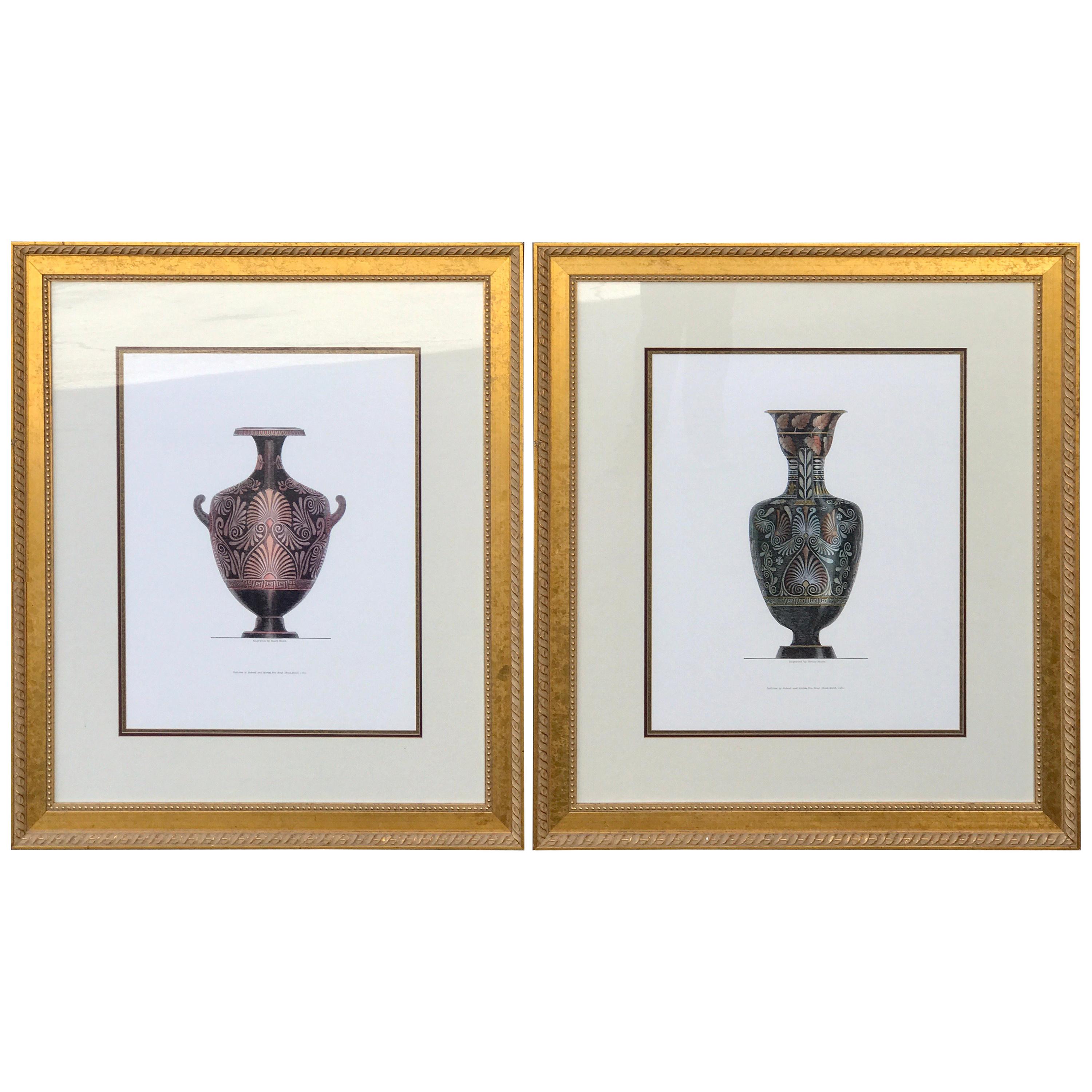 Pair of Large Scale Neoclassical Etruscan Urn Prints After Henry Moses  For Sale