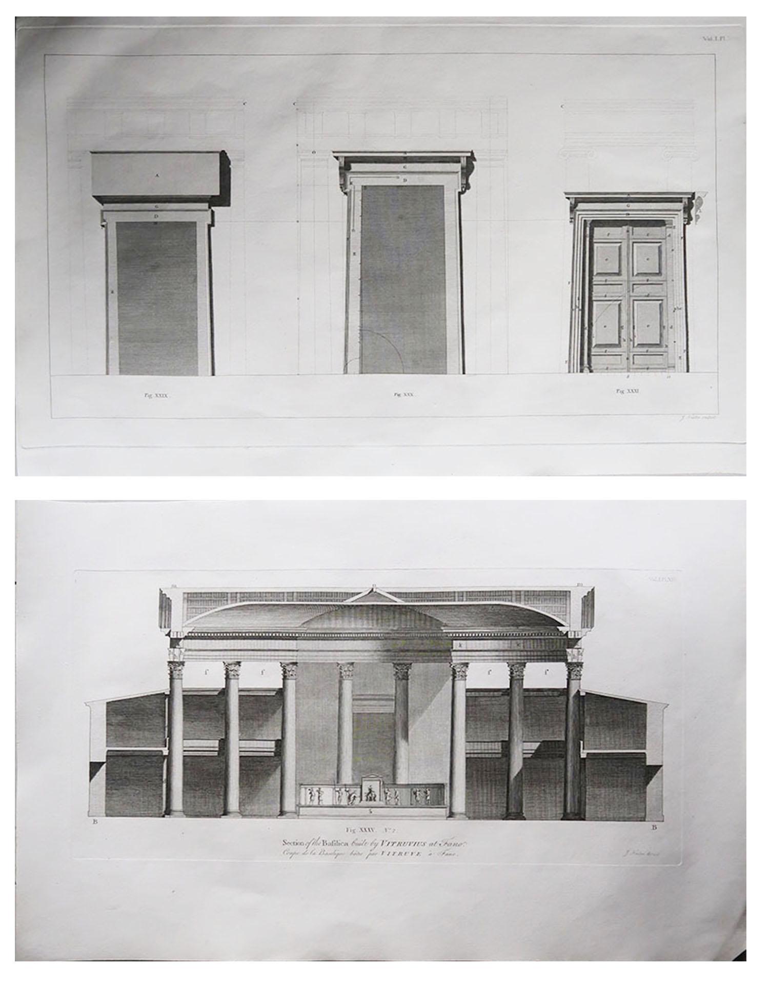 Wonderful pair of architectural prints.

Copper-plate engravings by J.Newton after designs by Vetruvius

Published C.1790

Unframed and not matted.




