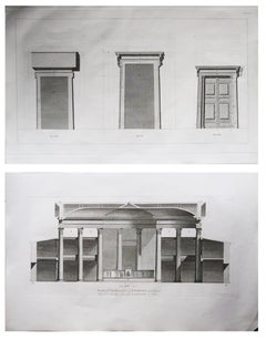 Paire de grandes estampes architecturales originales et anciennes, vers 1790