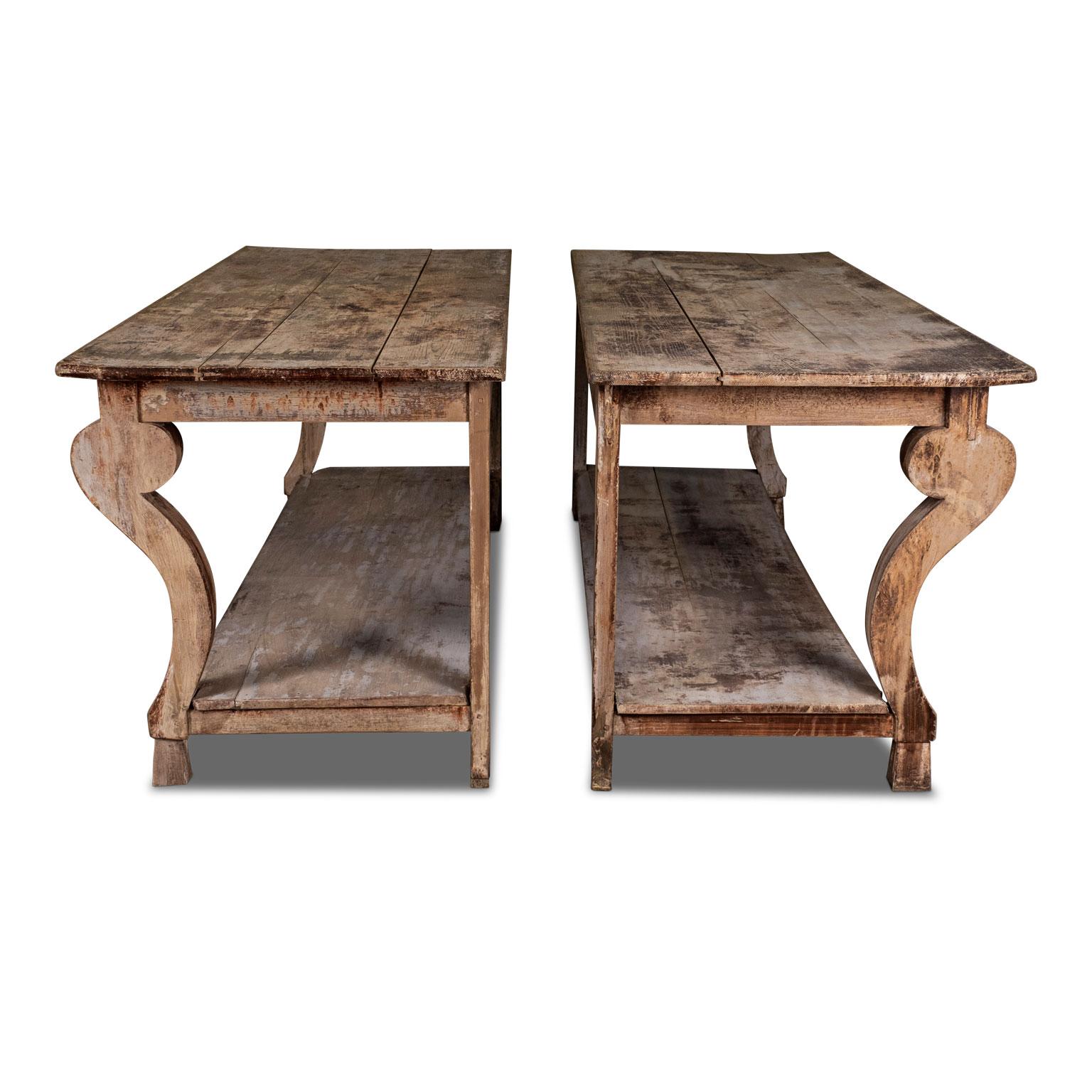 Wood Pair of Large Scale Painted Console Tables