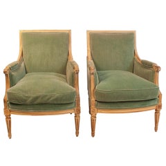 Pair of Large-Scale Painted Louis XVI Style Bergeres, France, circa 1900