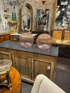 Pair of Large Scale Pink Murano Globe Lamps