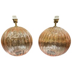Pair of Large Scale Pink Murano Globe Lamps